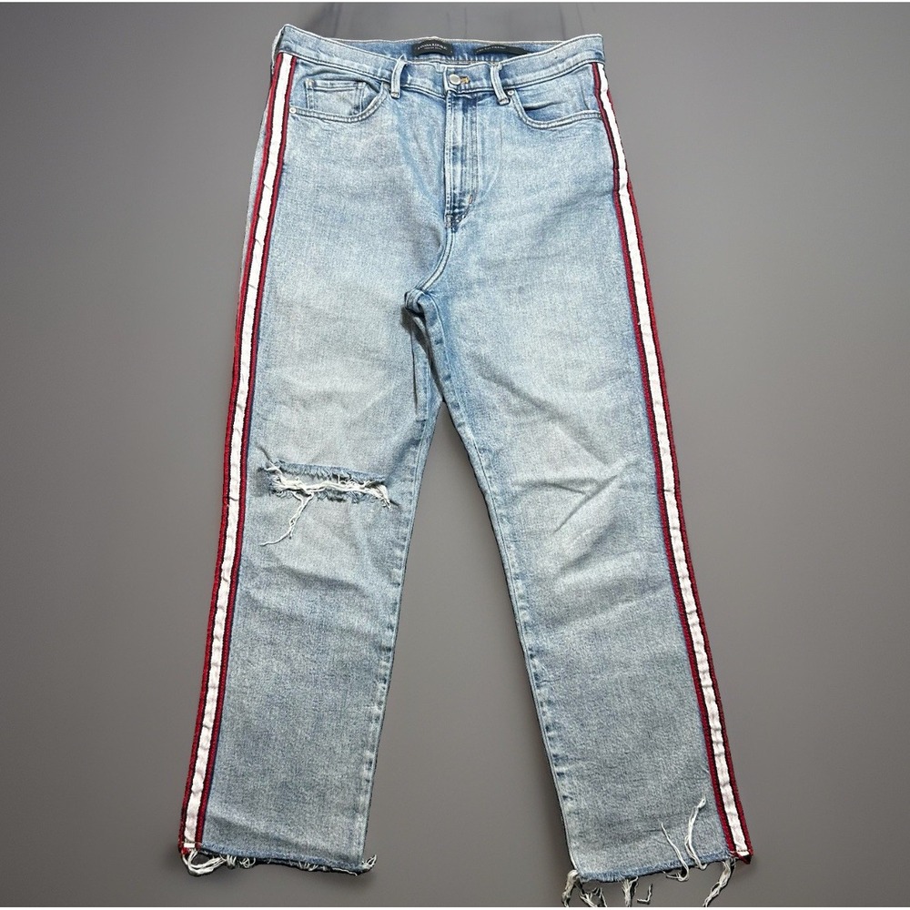 Banana Republic 469911 High Rise Straight Side Stripe Distressed Jeans 32L 28